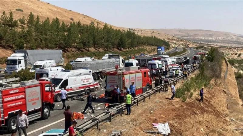 Caption: Fifteen people died and 22 were injured in a road accident involving a bus and an ambulance in southeastern Turkey
