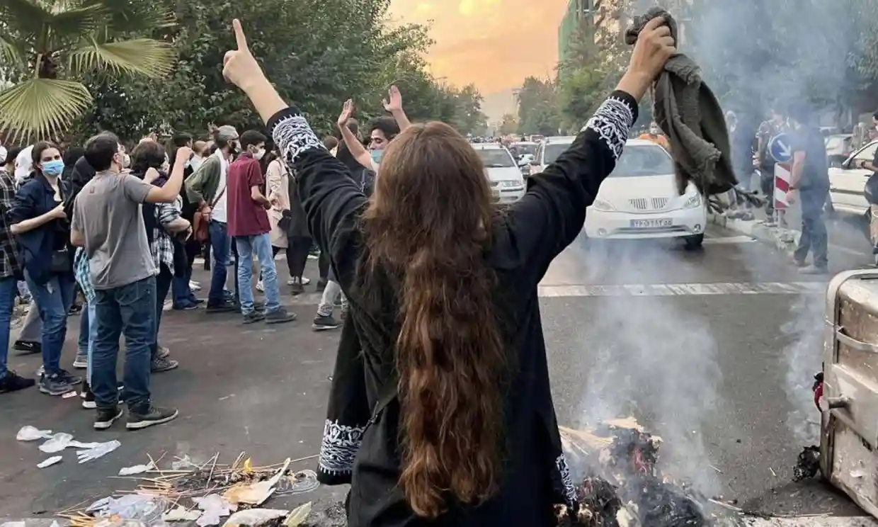 A protest in Tehran on Saturday over Mahsa Amini's death. Photograph: Rex/Shutterstock