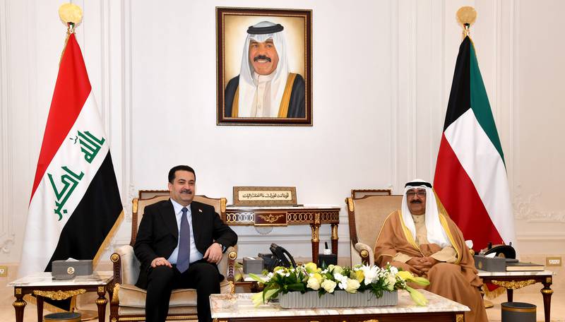 Crown Prince Sheikh Mishal Al-Ahmad Al-Jaber Al-Sabah receives Iraqi Prime Minister Mohammad Shia' Al-Sudani.
